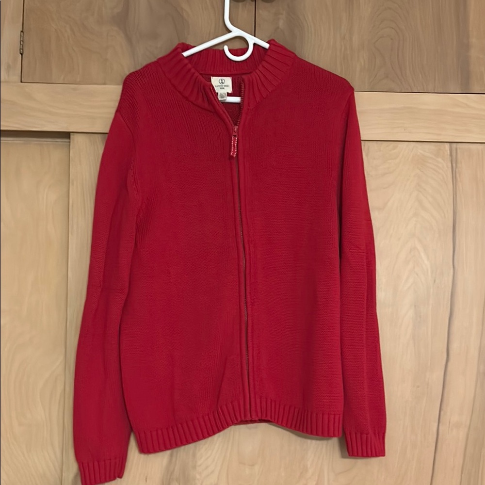 Boys Lands' End Red Cardigan Sweater Knit Zip-Up